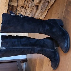 Born high calf distressed black suede boot